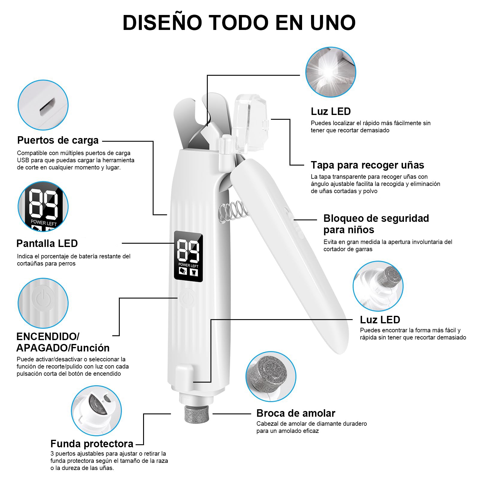 Cortauñas y Pulidor 2en1 para Mascotas con Luz LED - Gimideal