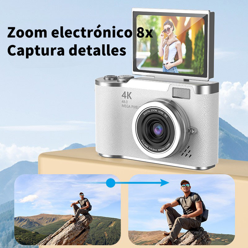 Cámara Digital 4K Retro Pantalla Abatible 8X Zoom