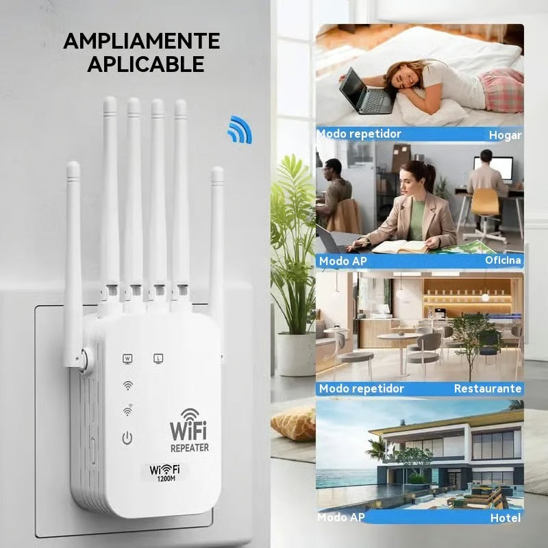 Repetidor WiFi 300/1200Mbps Doble Banda: 6 Antenas Potentes