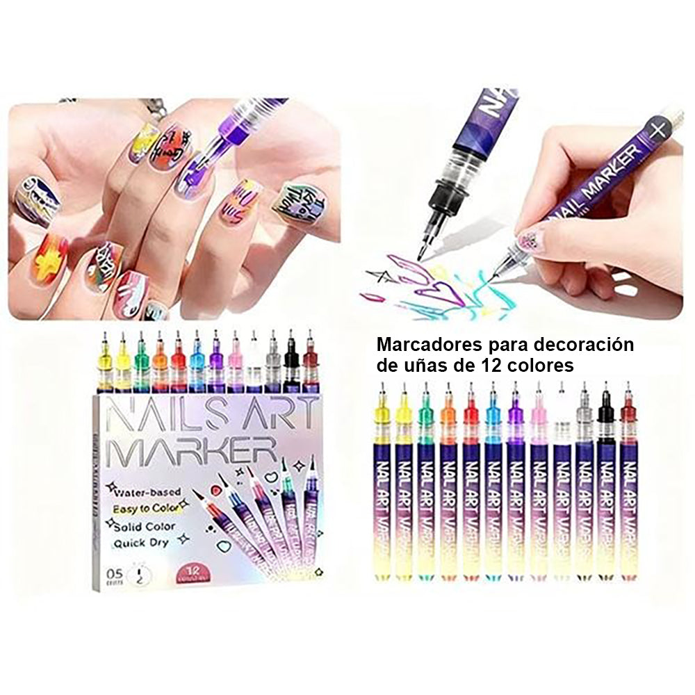 Set 12 Rotuladores Uñas Acrílicos 3D Secado Rápido - Gimideal