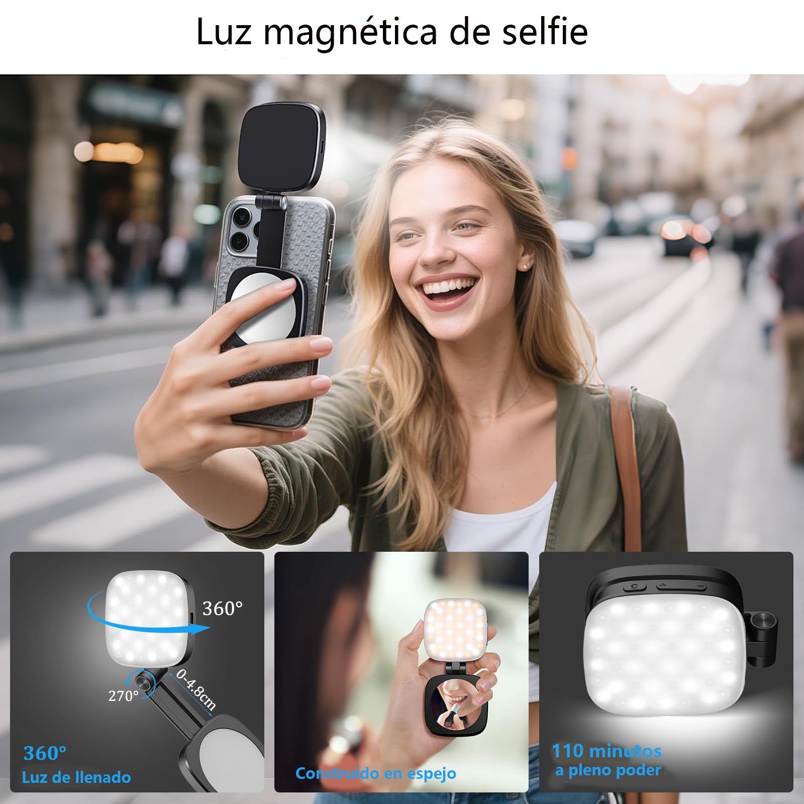 Luz Selfie MagSafe con Espejo LED Recargable iPhone