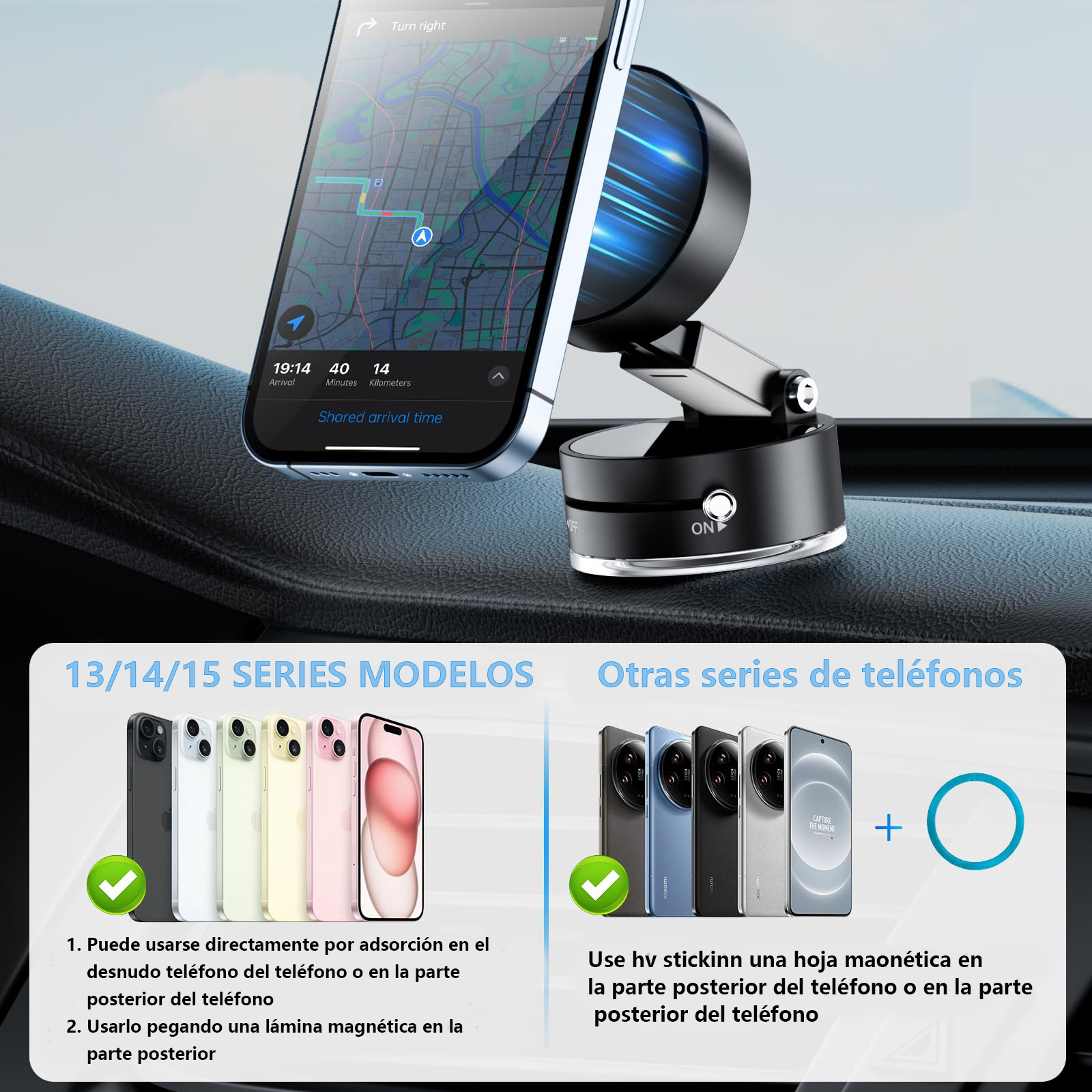 A2 Soporte Móvil Ventosa Magnética Plegable Ducha y Coche