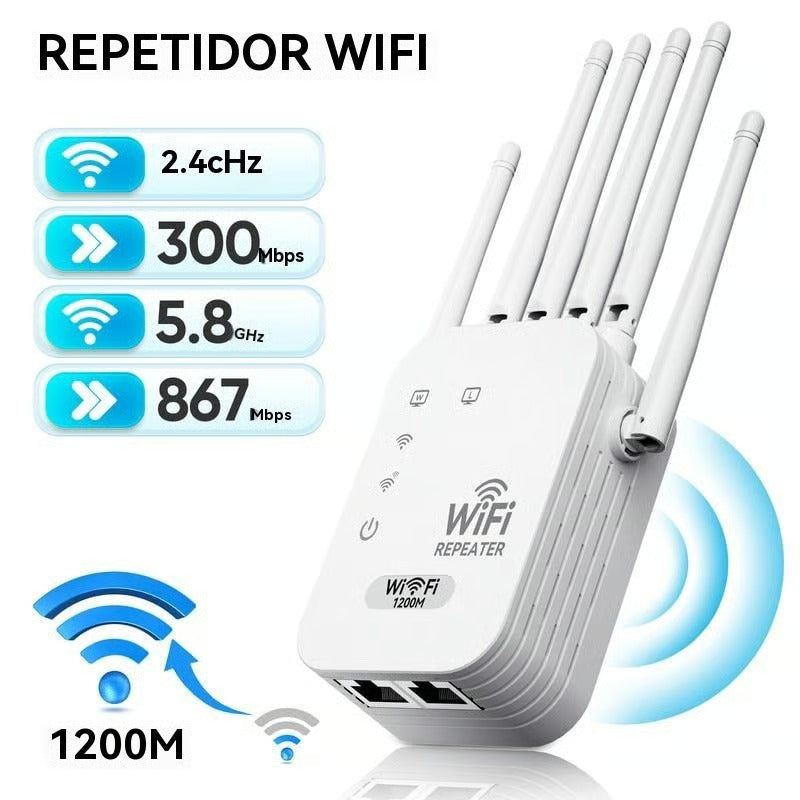Repetidor WiFi 300/1200Mbps Doble Banda: 6 Antenas Potentes