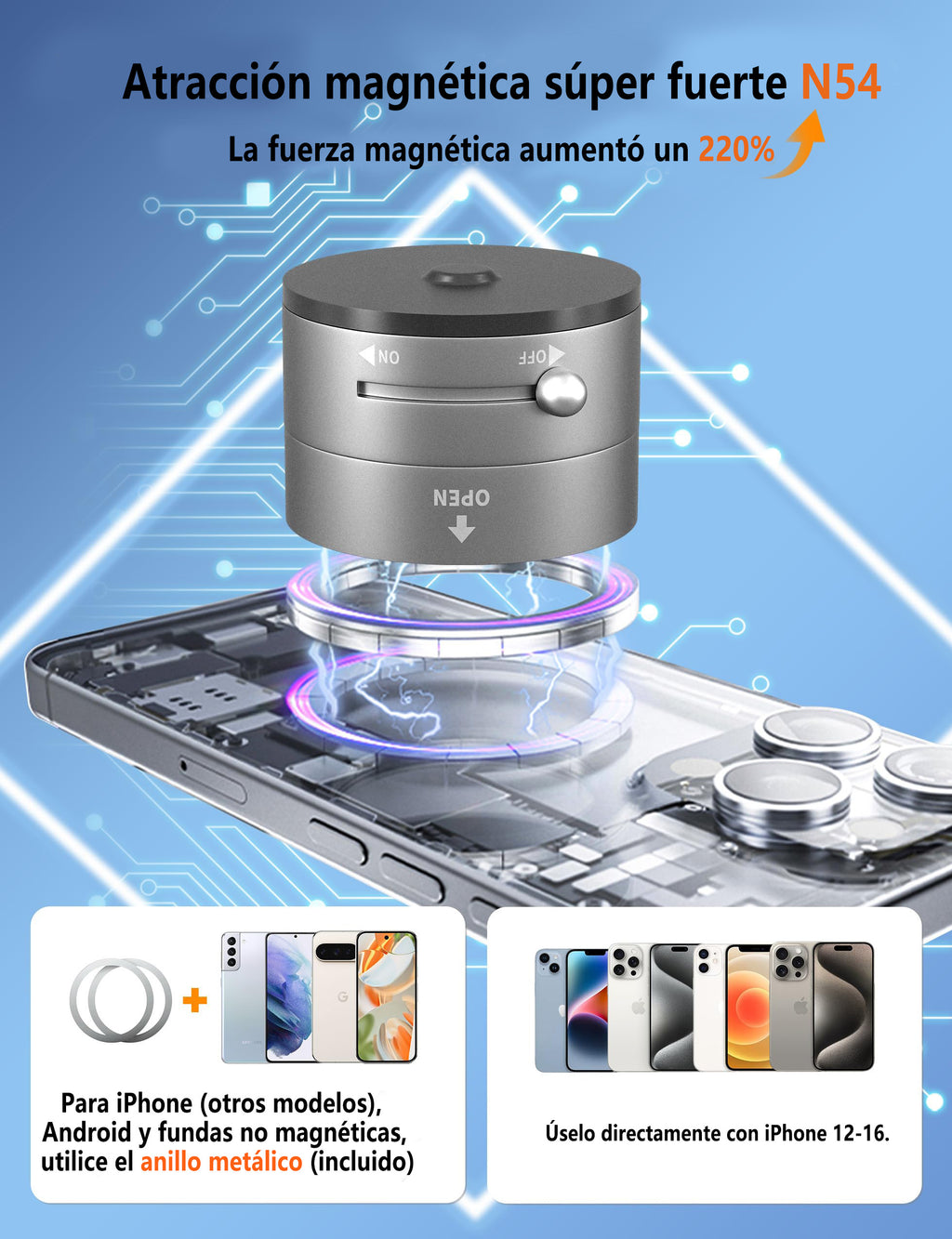 A3 Soporte Móvil Ventosa Magnética 360° Plegable Ultra Potente