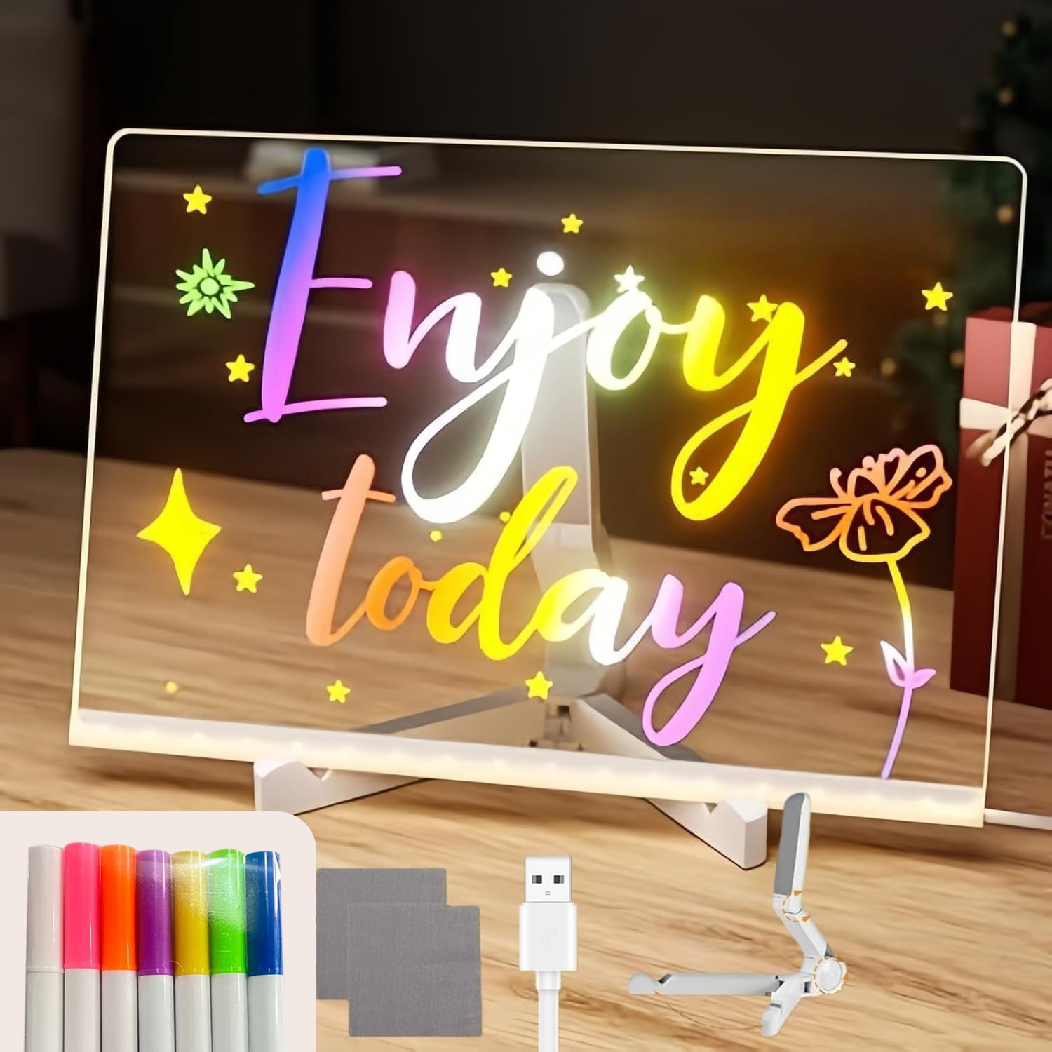 Tablero Dibujo LED Niños Soporte Ajustable 30x20cm