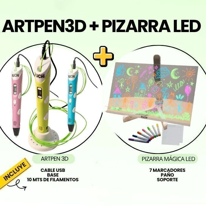 Lápiz 3D con Pizarra LED 30x20 cm - Kit Creativo Completo