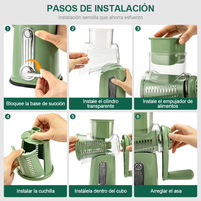 Rallador de Queso Rotativo con Manivela y 5 Cuchillas - Gimideal